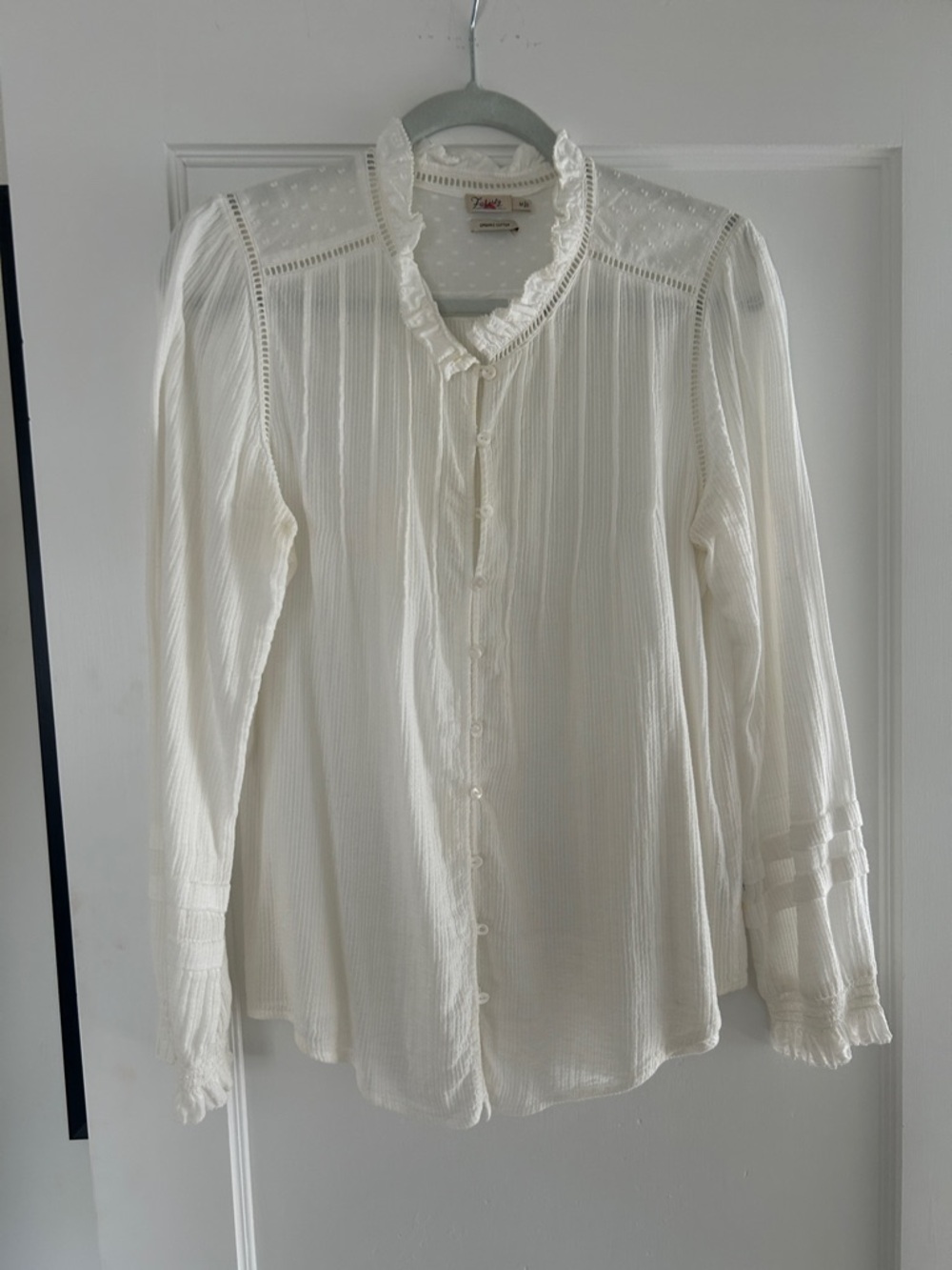 Faherty Vintage-Inspired White Ruffled Button-Front Blouse